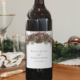 Rótulo De Garrafa De Cerveja Casamento de Natal com Pine Winter Berries