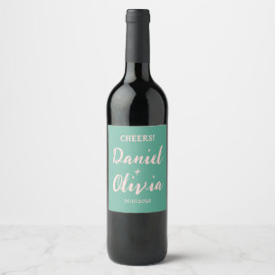 Rótulo De Garrafa De Cerveja Casamento de onda rosa e verde