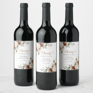Rótulo De Garrafa De Cerveja Casamento de Outono Creme Marfim Floral Ferrugem