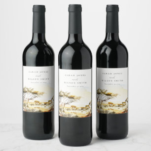 Rótulo De Garrafa De Cerveja Casamento de Paisagem Africana com Muted Earth Wat