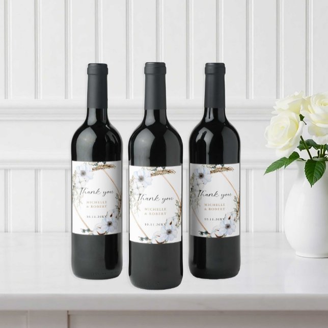 Rótulo De Garrafa De Cerveja Casamento de Pampas Elegante e Anêmona Branca (Criador carregado)