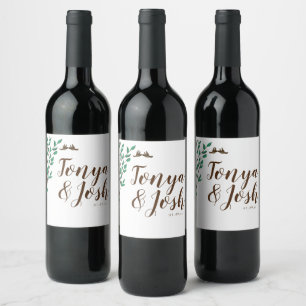 Rótulo De Garrafa De Cerveja Casamento de Pássaros do Amor com Ramos Rústicos e