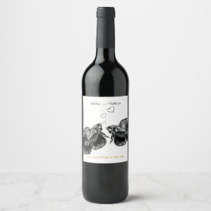 Rótulo De Garrafa De Cerveja Casamento de Peixes Dourados Elegante Preto