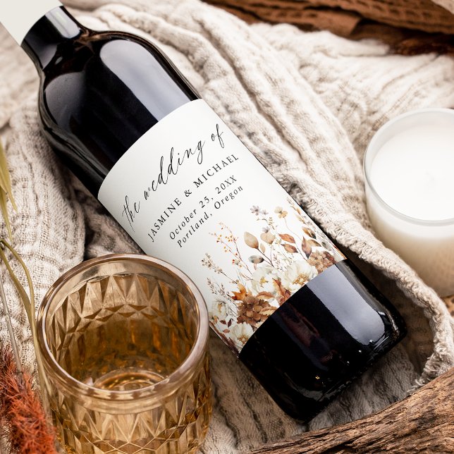 Rótulo De Garrafa De Cerveja Casamento de Prados Florais Rustic Autumn (Criador carregado)