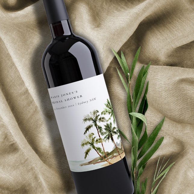 Rótulo De Garrafa De Cerveja Casamento de Praia com Palmeira Tropical Rústica (Criador carregado)