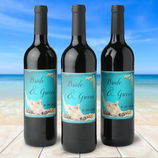 Rótulo De Garrafa De Cerveja Casamento de Praia de Teal Blue Aqua Turquoise Sea (Criador carregado)
