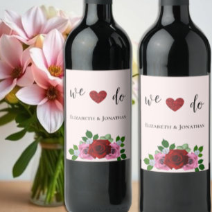 Rótulo De Garrafa De Cerveja Casamento de Rosas Vermelhas e Rosa