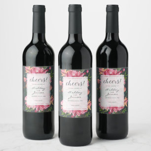 Rótulo De Garrafa De Cerveja Casamento de Ruby Pink Peony Floral Cheers