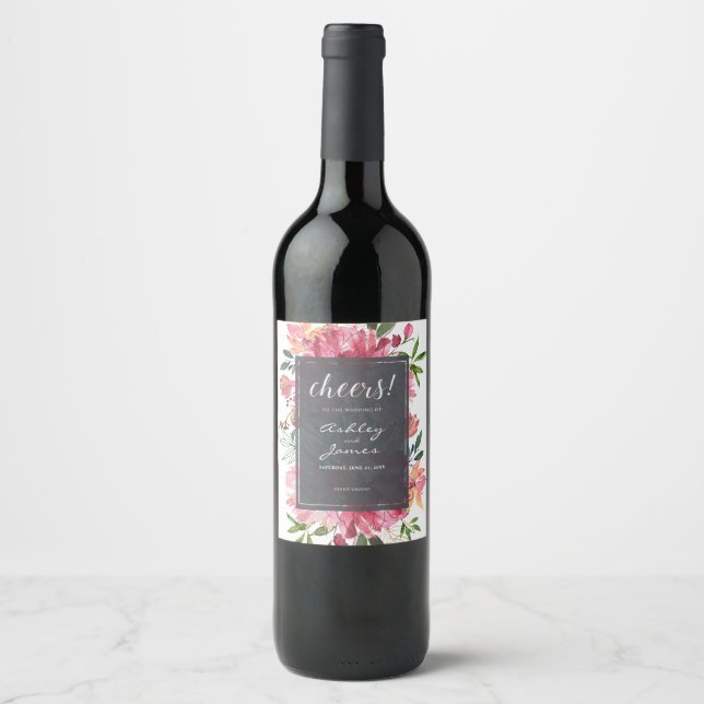 Rótulo De Garrafa De Cerveja Casamento de Ruby Pink Peony Floral Cheers (Frente)