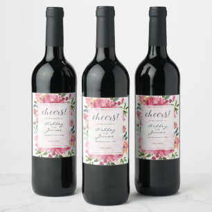 Rótulo De Garrafa De Cerveja Casamento de Ruby Pink Peony Floral Cheers