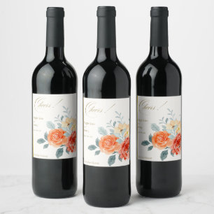 Rótulo De Garrafa De Cerveja Casamento de Script Floral Dourado Elegante