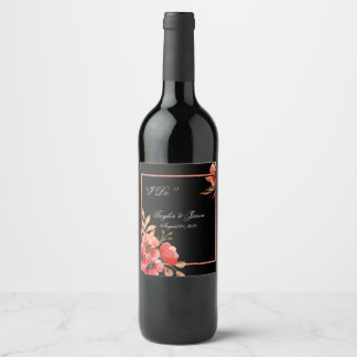 Rótulo De Garrafa De Cerveja Casamento de Script Floral Romântico Preto e Laran