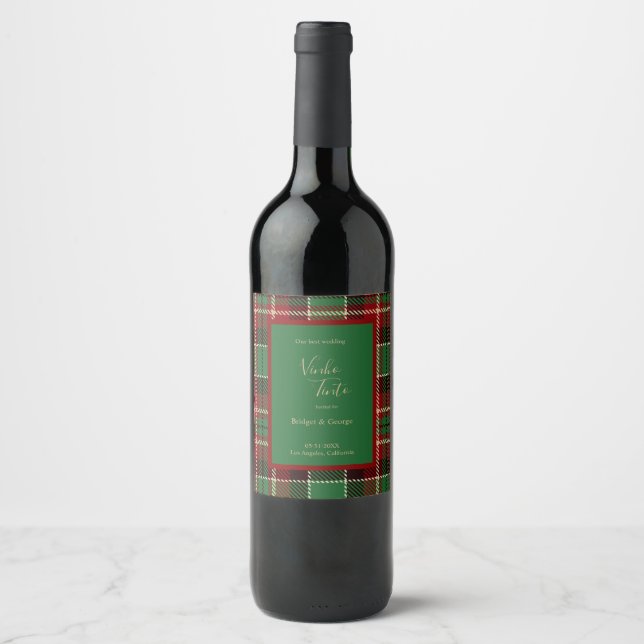 Rótulo De Garrafa De Cerveja casamento de tartan celta escocês vermelho-verde (Frente)