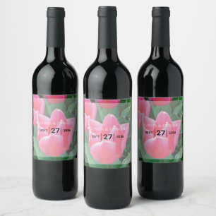 Rótulo De Garrafa De Cerveja Casamento de Tulipas Rosa Elegante