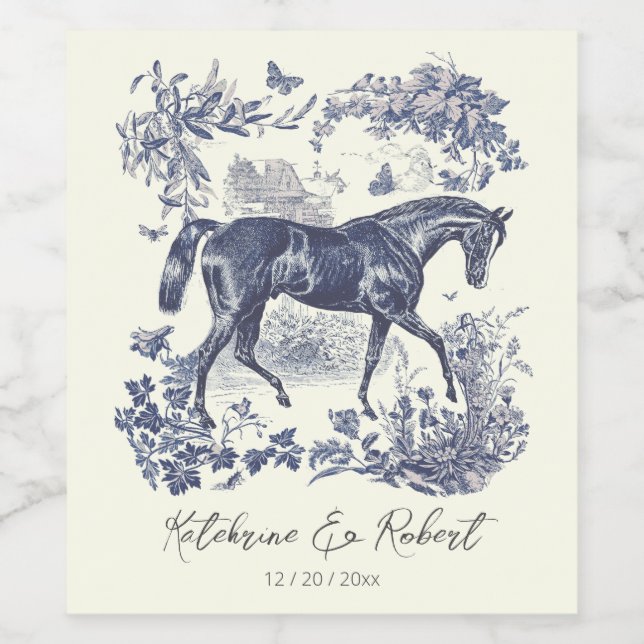 Rótulo De Garrafa De Cerveja Casamento de Túneis de Cavalo Azul-Chic, Elegante (Rótulo Único)