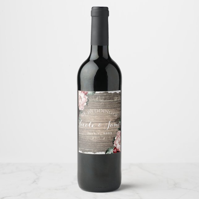 Rótulo De Garrafa De Cerveja Casamento de Vinho Rústico de Madeira & Renda Flor (Frente)