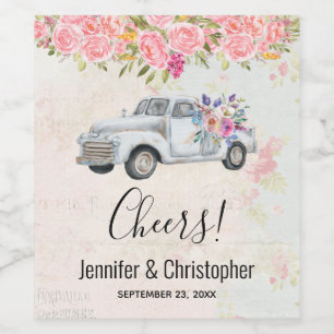 Rótulo De Garrafa De Cerveja Casamento de Vintage Pickup Truck Rustic Watercolo