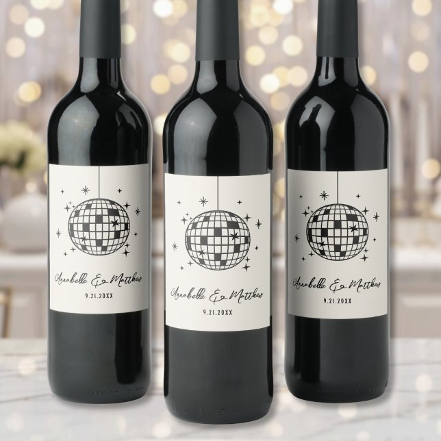 Rótulo De Garrafa De Cerveja Casamento Desenhado à Mão Disco Retro (Disco Retro Hand Drawn Wedding Wine Label )