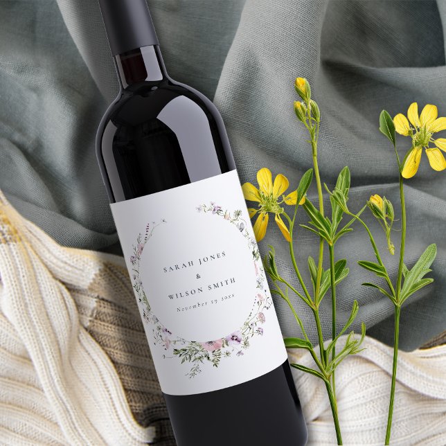 Rótulo De Garrafa De Cerveja Casamento do Círculo de Flores Lilás Rosa Blush (Criador carregado)