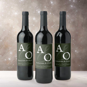 Rótulo De Garrafa De Cerveja Casamento do Monograma Minimalista Emerald Green