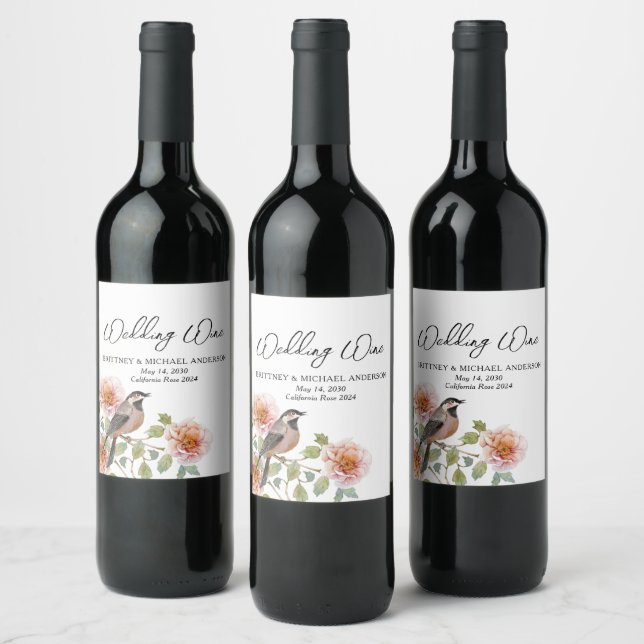 Rótulo De Garrafa De Cerveja Casamento do Pássaro nas Flores (Garrafas)