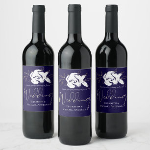 Rótulo De Garrafa De Cerveja Casamento Dourado Azul-Marinho Elegante