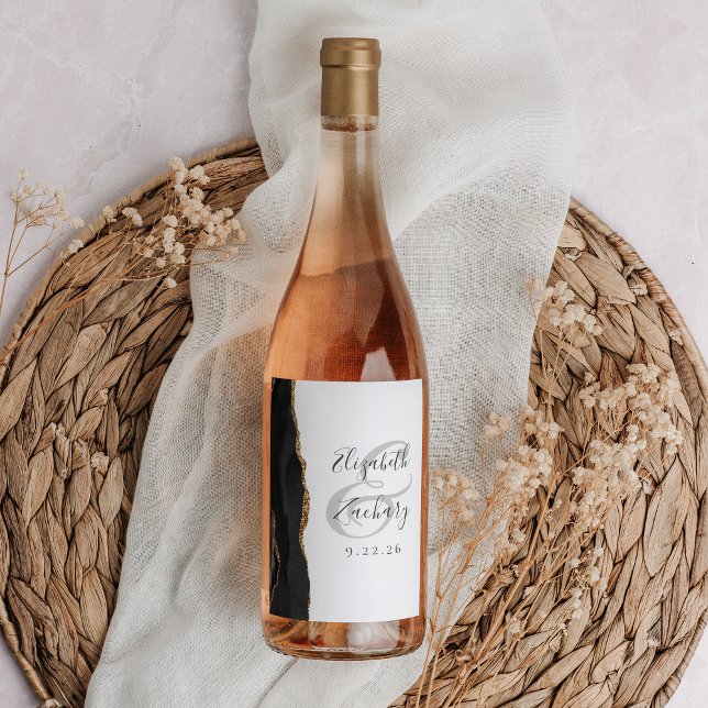 Rótulo De Garrafa De Cerveja Casamento Dourado de Agata Negra Moderno (Criador carregado)