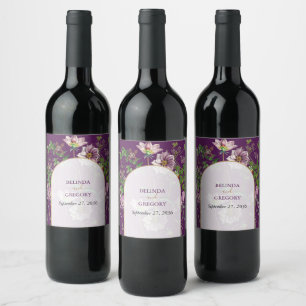 Rótulo De Garrafa De Cerveja Casamento Dourado de Arca com Verde Floral Roxo