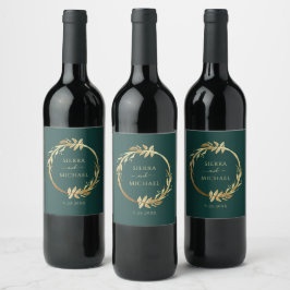 Rótulo De Garrafa De Cerveja Casamento Dourado de Emerald Green Eucalyptus Wrea