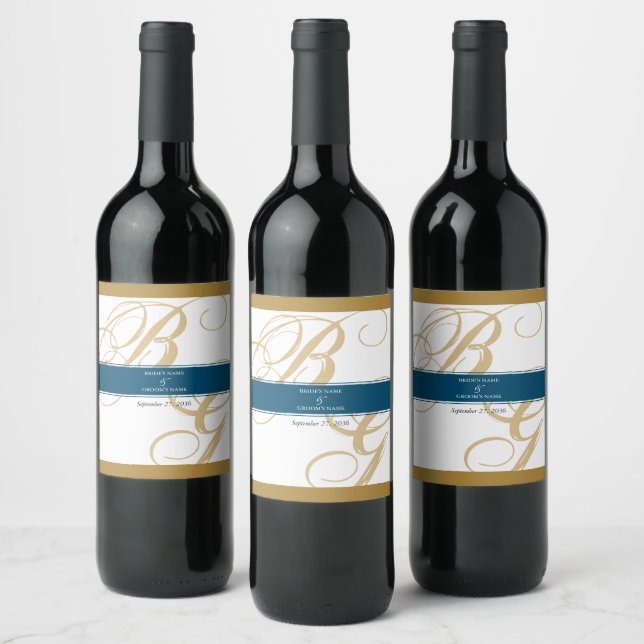 Rótulo De Garrafa De Cerveja Casamento Dourado de Monograma de Script Elegante  (Garrafas)