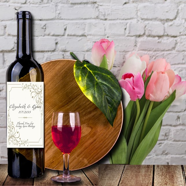 Rótulo De Garrafa De Cerveja Casamento Dourado Filigree Ivory Elegant (Criador carregado)