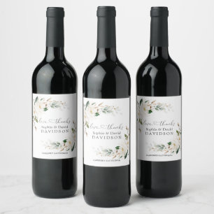 Rótulo De Garrafa De Cerveja Casamento Dourado Floral da Magnólia Branca Elega