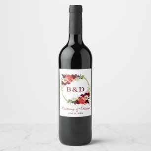 Rótulo De Garrafa De Cerveja Casamento Dourado floral de Boho da grinalda de