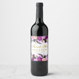 Rótulo De Garrafa De Cerveja Casamento Dourado floral roxo ultravioleta