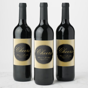 Rótulo De Garrafa De Cerveja Casamento Elegante com Caligrafia Dourada e Preta