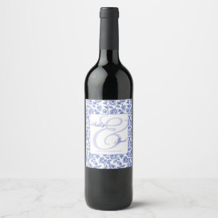 Rótulo De Garrafa De Cerveja Casamento Elegante com Floral Azul e Ampersand 