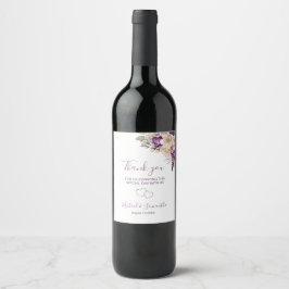Rótulo De Garrafa De Cerveja Casamento Elegante com Rosa Roxa e Marfim