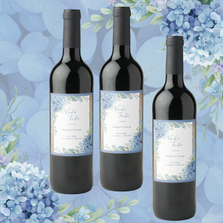 Rótulo De Garrafa De Cerveja casamento elegante de Blue Hydrangea