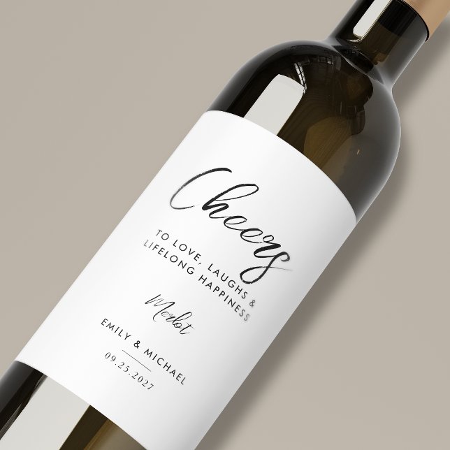 Rótulo De Garrafa De Cerveja Casamento Elegante de Caligrafia Branca e Preta (Criador carregado)