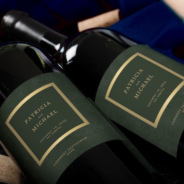 Rótulo De Garrafa De Cerveja Casamento elegante de ouro verde-escuro personaliz (Criador carregado)