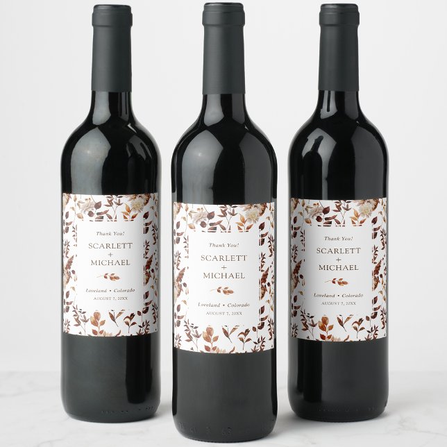 Rótulo De Garrafa De Cerveja Casamento Elegante de Outono (Elegant Fall Floral Wedding Wine Label by Painted Paperie
)