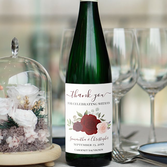 Rótulo De Garrafa De Cerveja Casamento Elegante De Rosas Rosa Vermelhas Brilhan (Criador carregado)