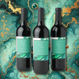 Rótulo De Garrafa De Cerveja Casamento Elegante de Teal Marble Watercolor