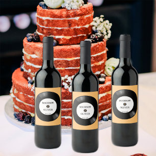 Rótulo De Garrafa De Cerveja Casamento Elegante em Preto e Branco com Disco de