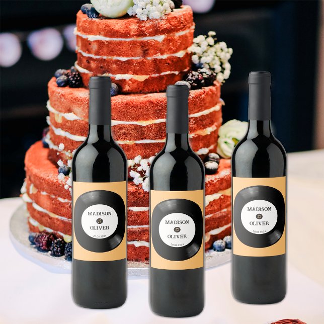 Rótulo De Garrafa De Cerveja Casamento Elegante em Preto e Branco com Disco de  (Criador carregado)