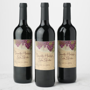 Rótulo De Garrafa De Cerveja Casamento Elegante em Vinícola Aquarela Uvas Vinho