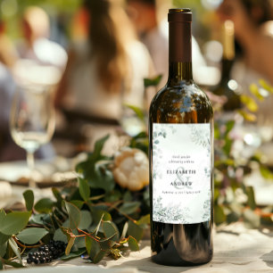 Rótulo De Garrafa De Cerveja Casamento Elegante Eucalyptus Greenery