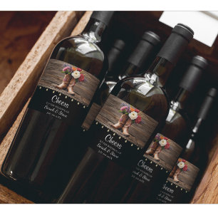 Rótulo De Garrafa De Cerveja Casamento Elegante Floral de Boots do Cowboy Ocide