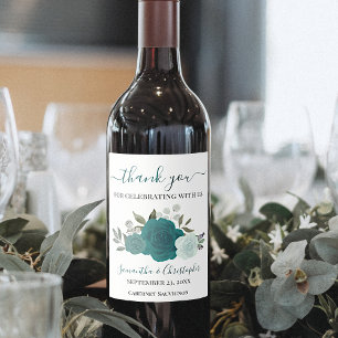 Rótulo De Garrafa De Cerveja Casamento Elegante Floral Teal & Turquoise Obrigad