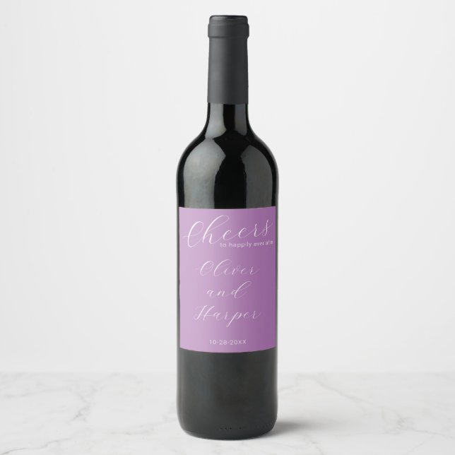 Rótulo De Garrafa De Cerveja Casamento Elegante Letra Simples Lavanda (Frente)